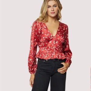Red floral blouse NWT
